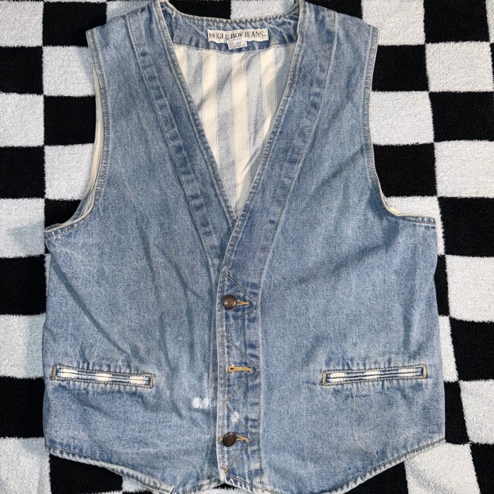 Vintage Light Wash Denim Vest - Button Front